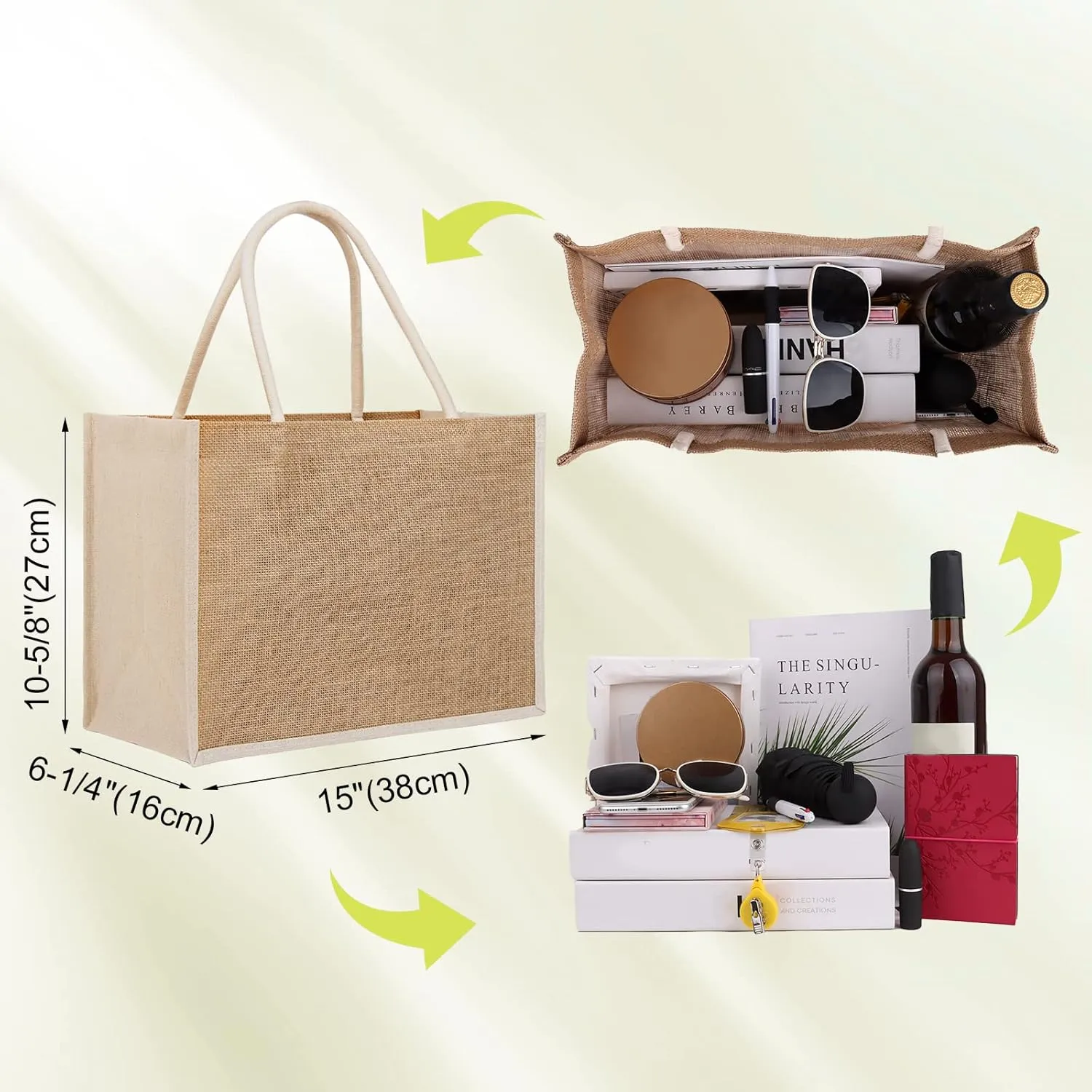 TopTie 6 PCS Jute Tote Bags Reusable Burlap Grocery Shopping Bags Bridesmaid Bag for Wedding