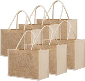 TopTie 6 PCS Jute Tote Bags Reusable Burlap Grocery Shopping Bags Bridesmaid Bag for Wedding