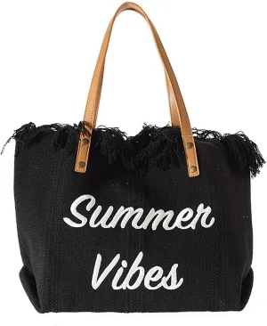 Tote bag, large capacity canvas, women's shoulder bag, beach bag, tassel embroidery, niche design, women's bag (black)