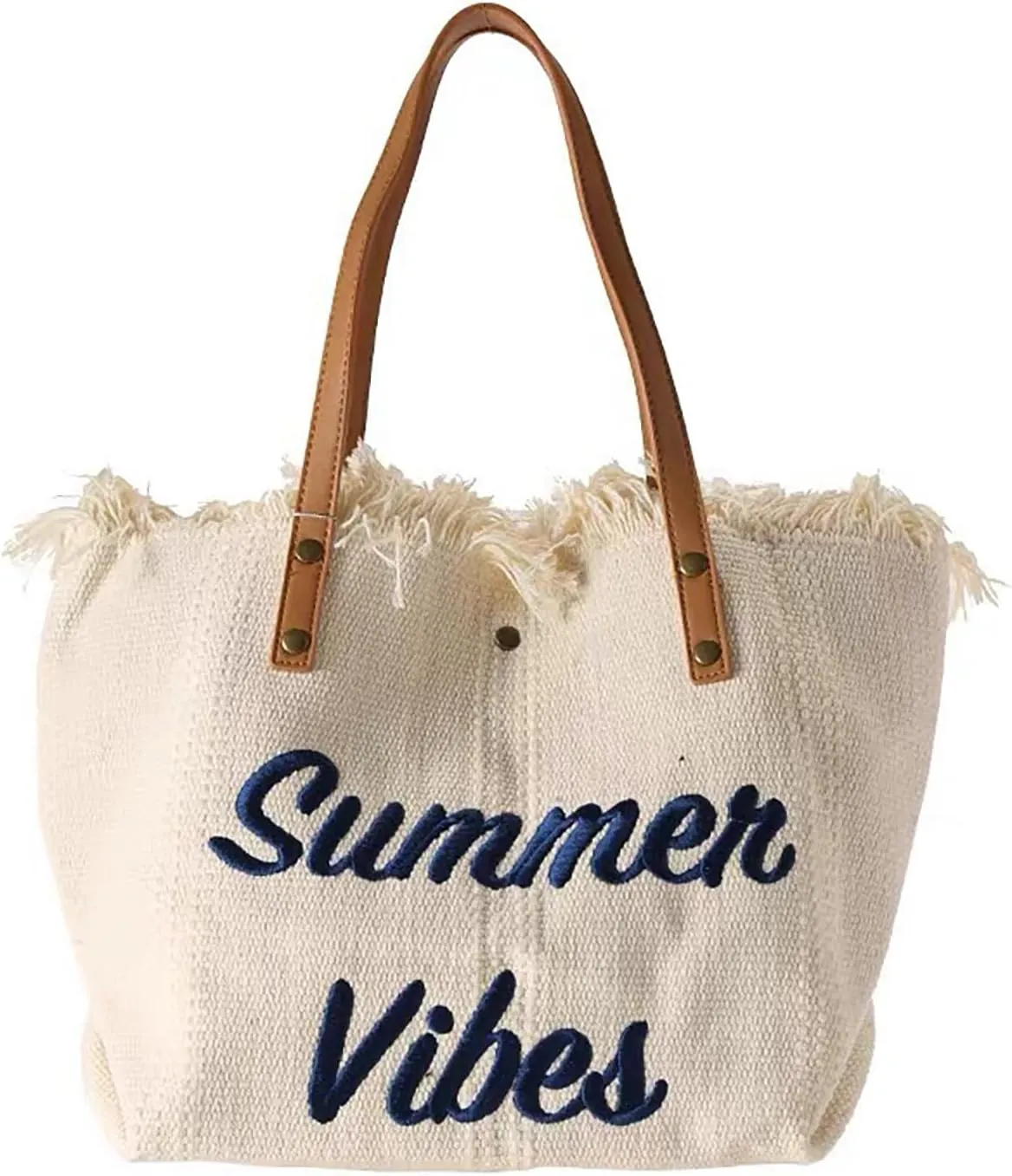 Tote bag, large capacity canvas, women's shoulder bag, beach bag, tassel embroidery, niche design, women's bag (write)