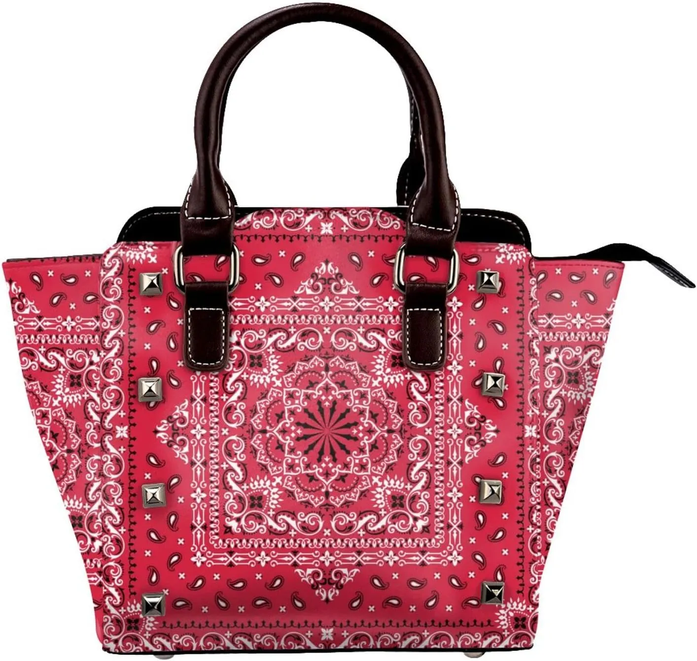 Tote Handbag for Women Faux Leather Shoulder Bag with Studded PU Leather Zipper Bag for Travel Work