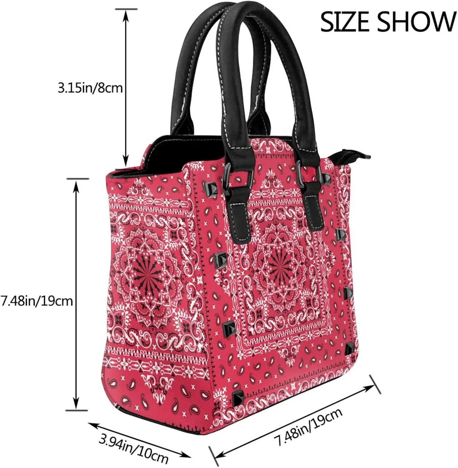 Tote Handbag for Women Faux Leather Shoulder Bag with Studded PU Leather Zipper Bag for Travel Work