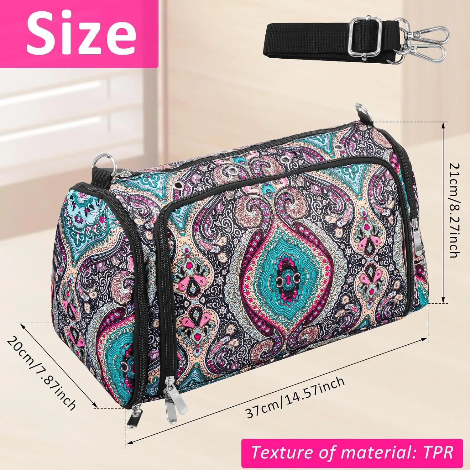 TPR Knitting Bag, Large Capacity Yarn Storage Bag with 5 Compartments and Top Eyelet, Dustproof Crochet Handbag for Crochet(blue,Cashew flowers)