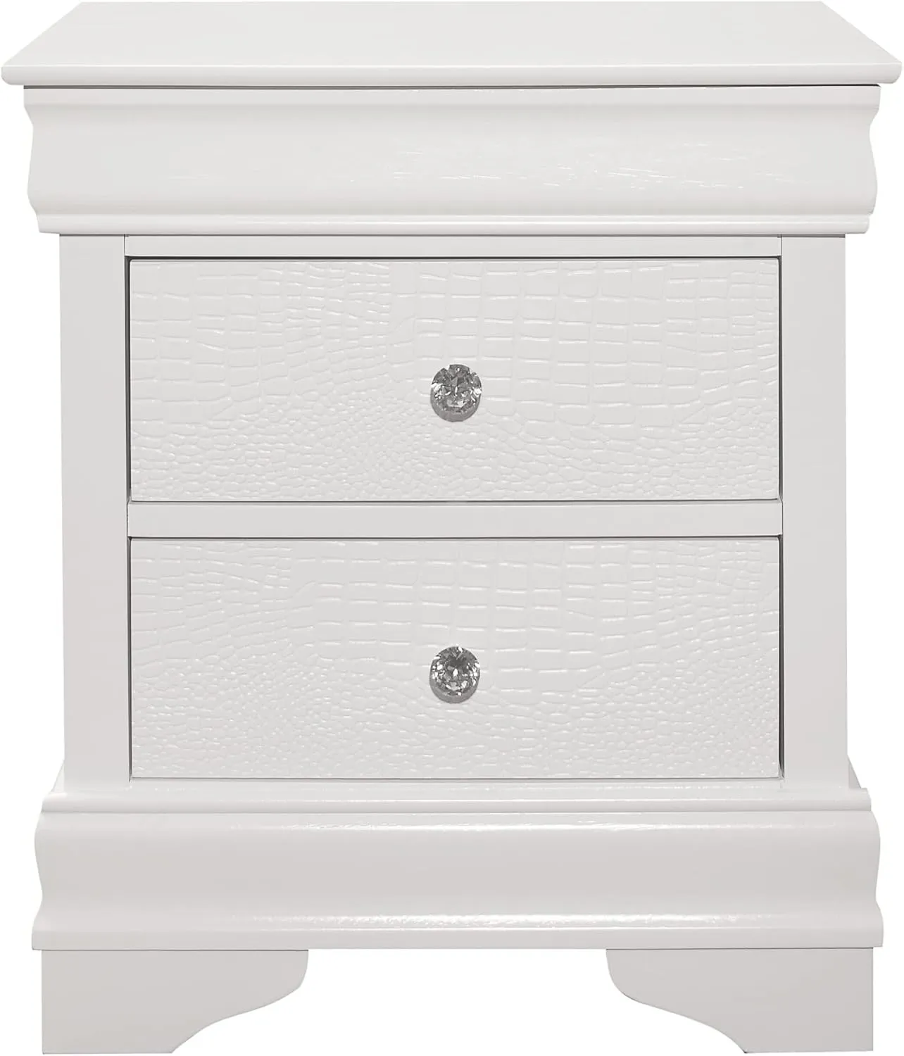 Traditional Design Bedroom Furniture 1pc Nightstand of 3X Drawers Faux Alligator Embossed Fronts White Finish,Easy to Install