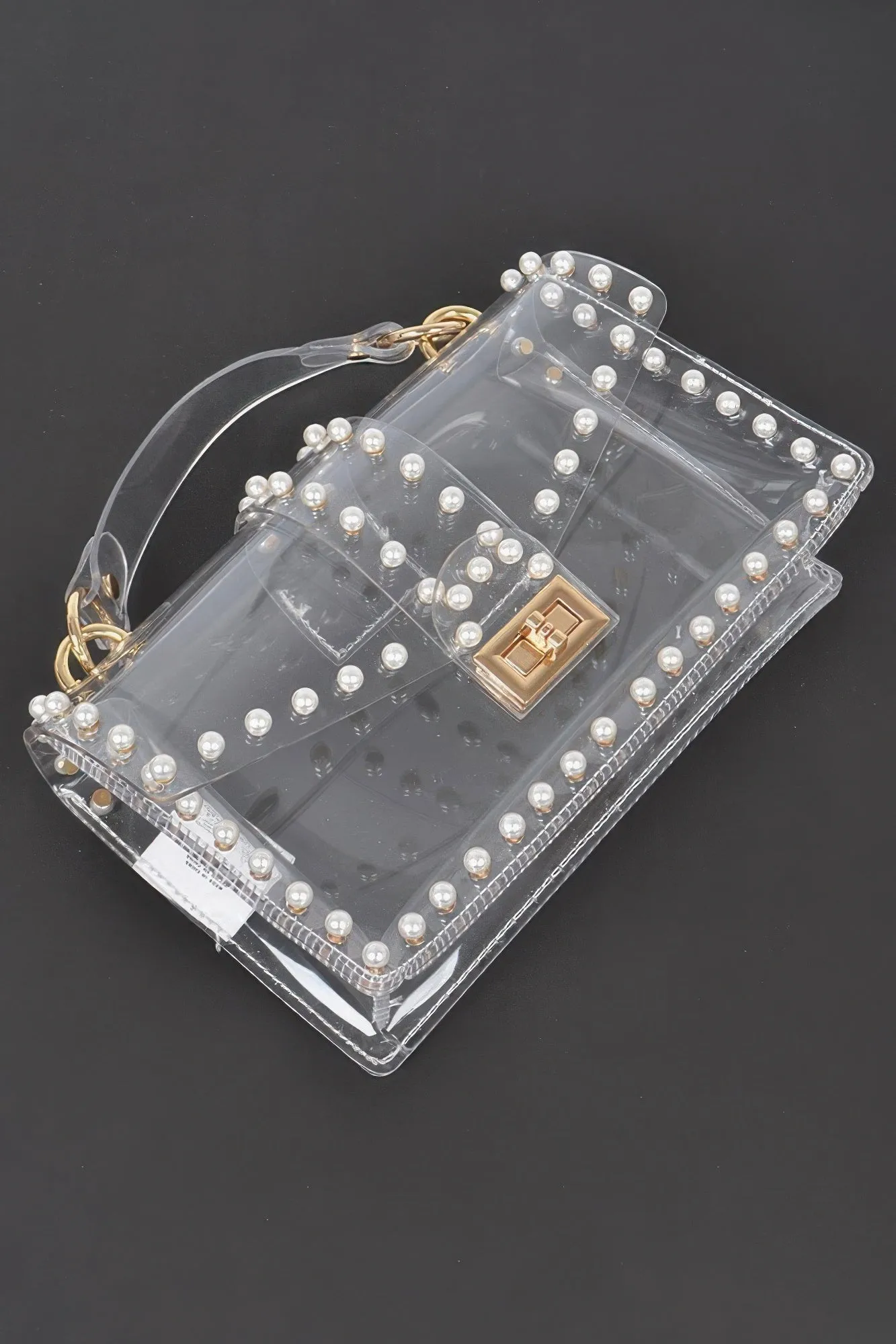 Transparent Clutch with Faux Pearls