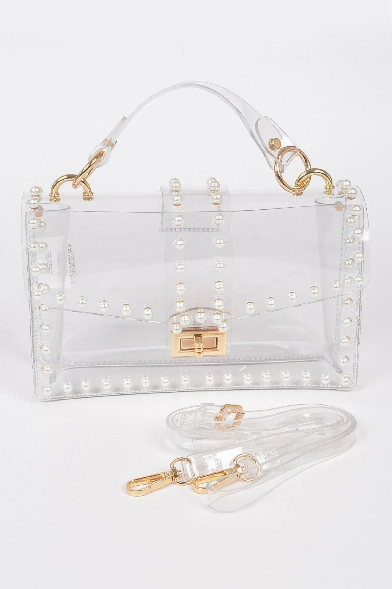 Transparent Clutch with Faux Pearls