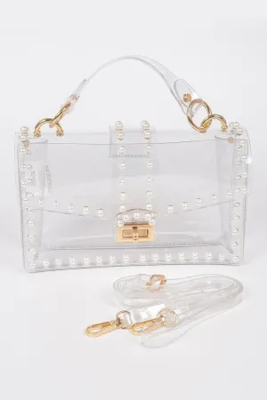 Transparent Clutch with Faux Pearls