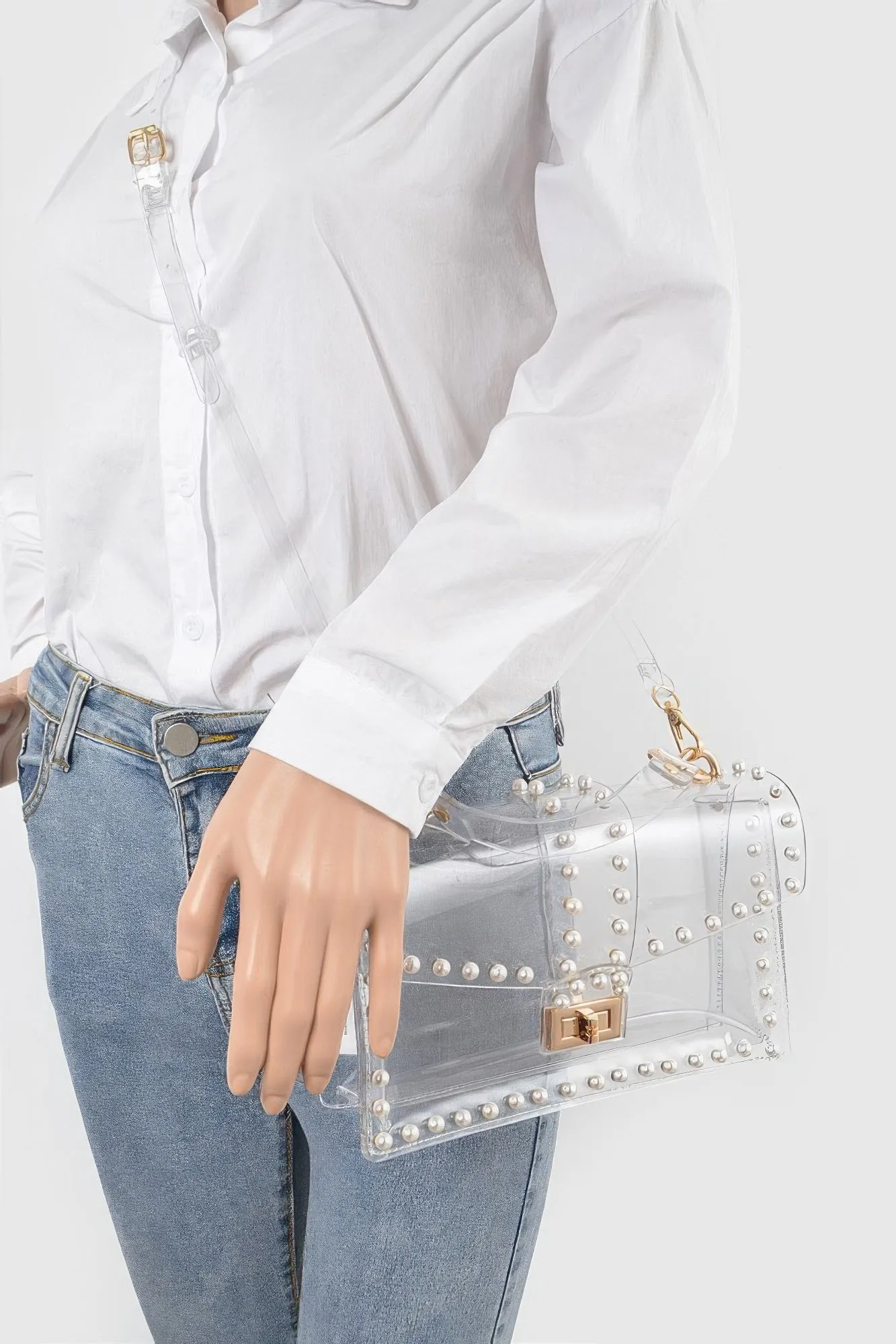 Transparent Clutch with Faux Pearls