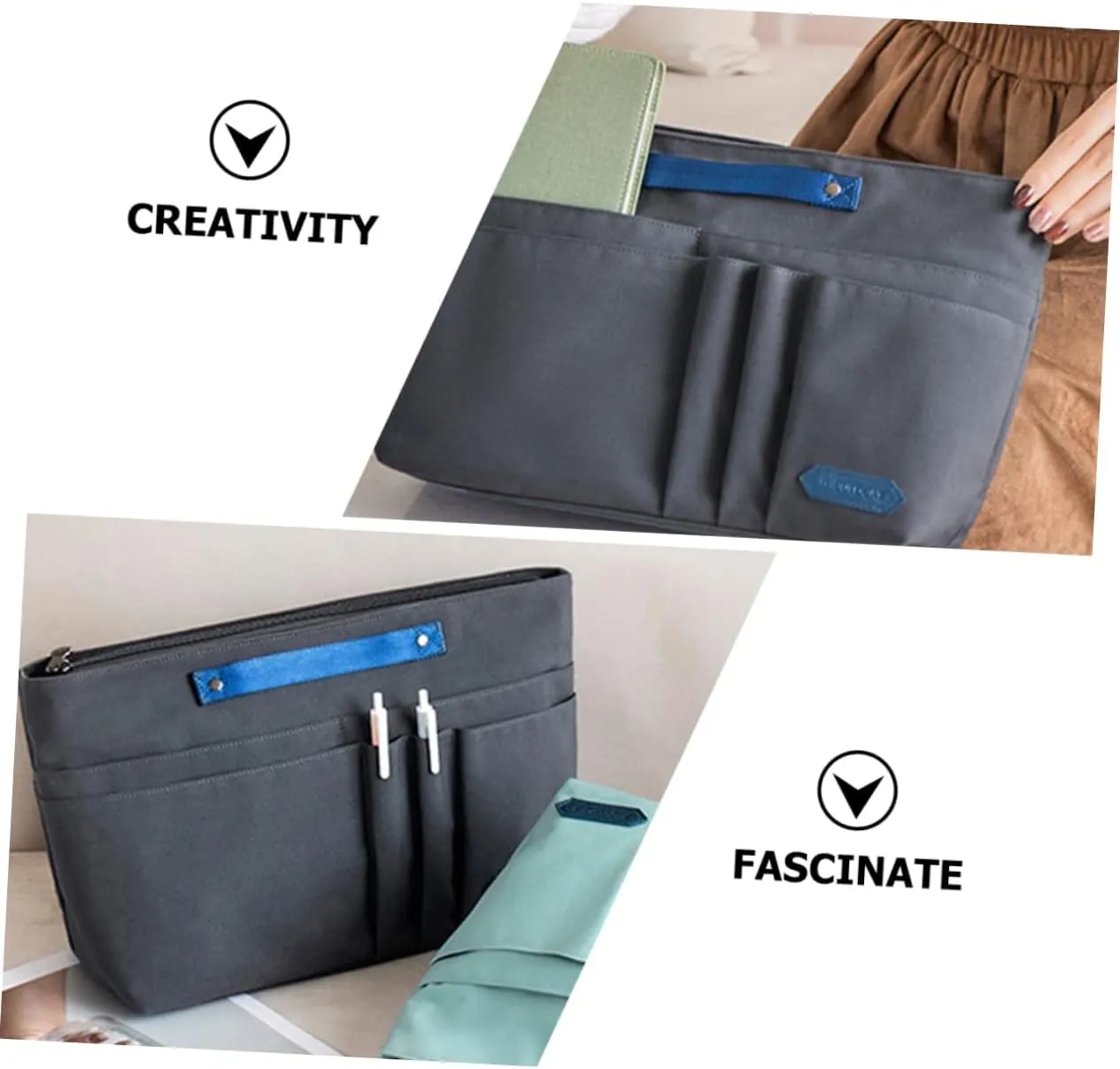 Travel Toiletry Stylish Storage Freestanding Pouch Portable Separation Brush Cosmetic Bag Makeup, Dark Grey, 39X24X14CM