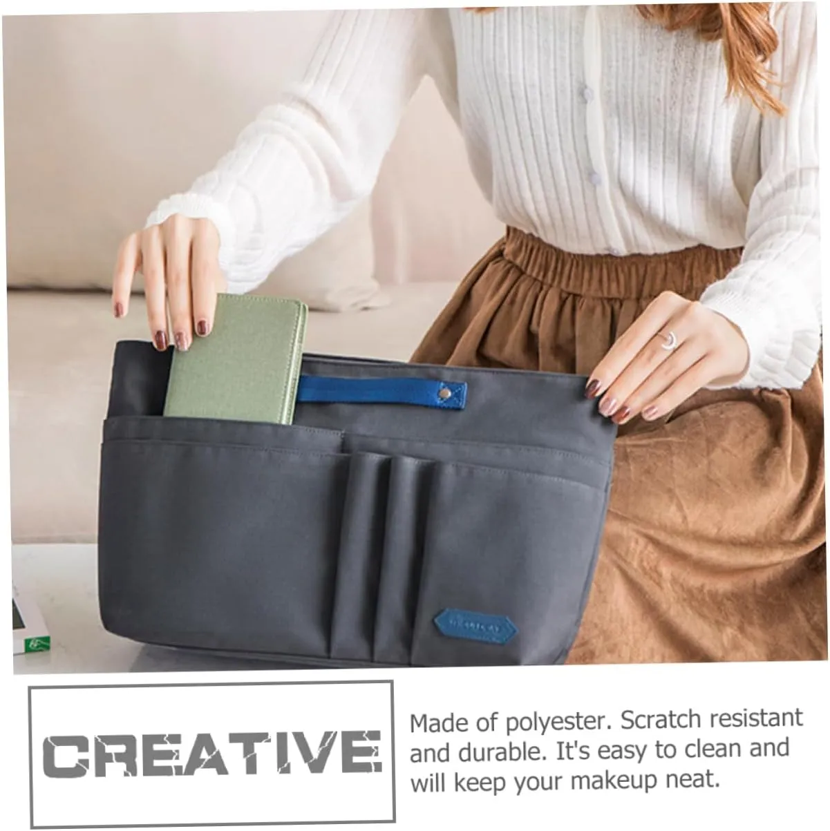 Travel Toiletry Stylish Storage Freestanding Pouch Portable Separation Brush Cosmetic Bag Makeup, Dark Grey, 39X24X14CM