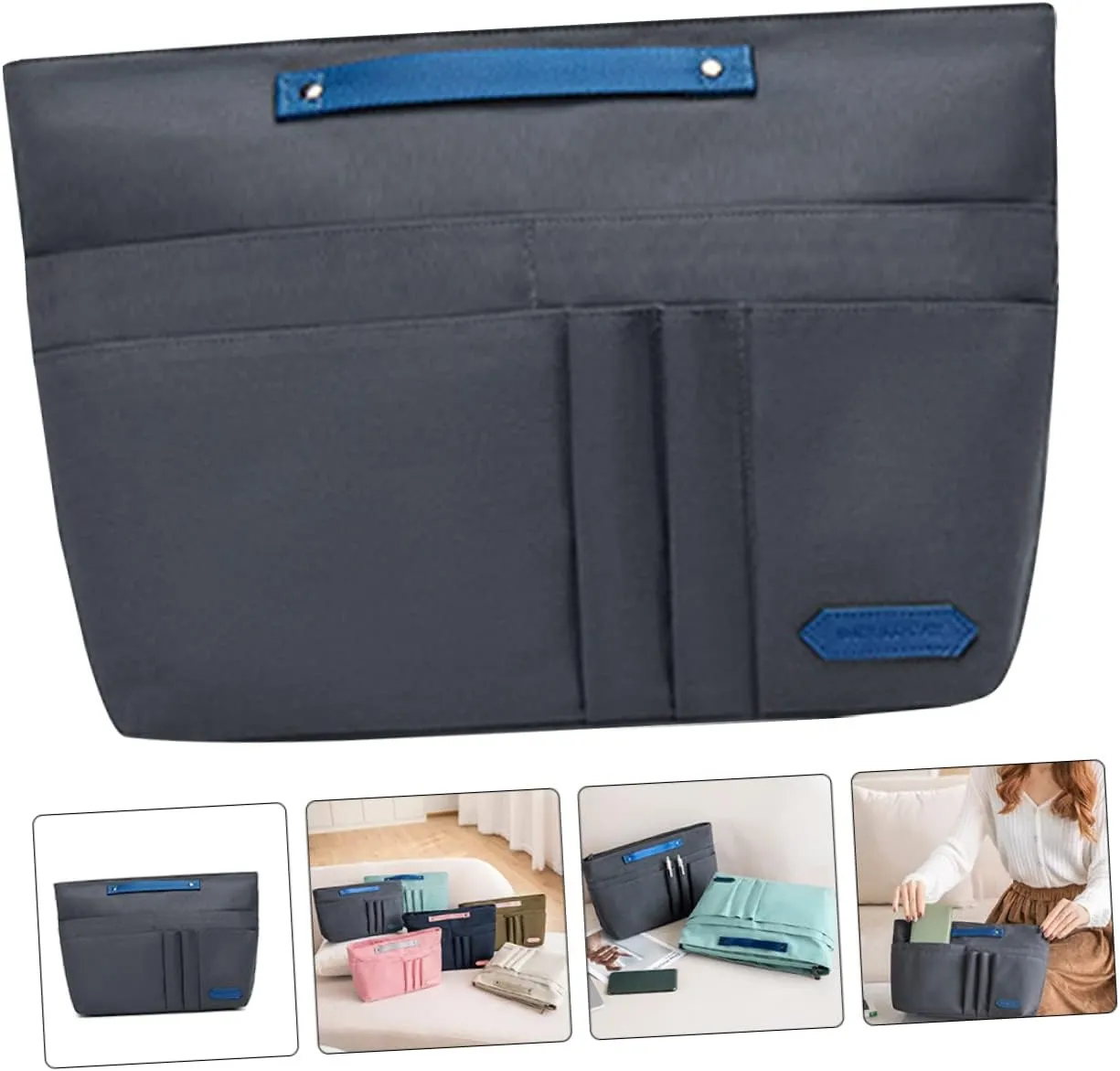 Travel Toiletry Stylish Storage Freestanding Pouch Portable Separation Brush Cosmetic Bag Makeup, Dark Grey, 39X24X14CM