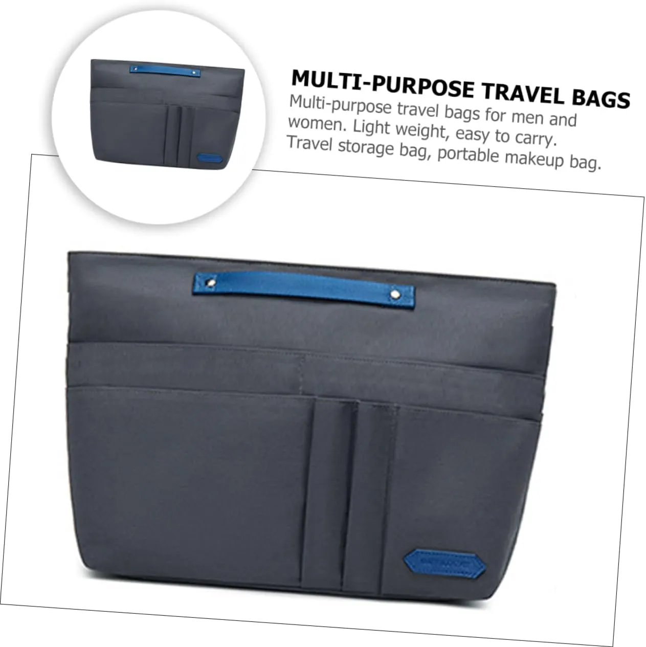 Travel Toiletry Stylish Storage Freestanding Pouch Portable Separation Brush Cosmetic Bag Makeup, Dark Grey, 39X24X14CM