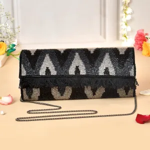 Trendy Bags Black Beaded Clutch