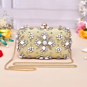 Trendy Bags Green Gems Studded Clutch