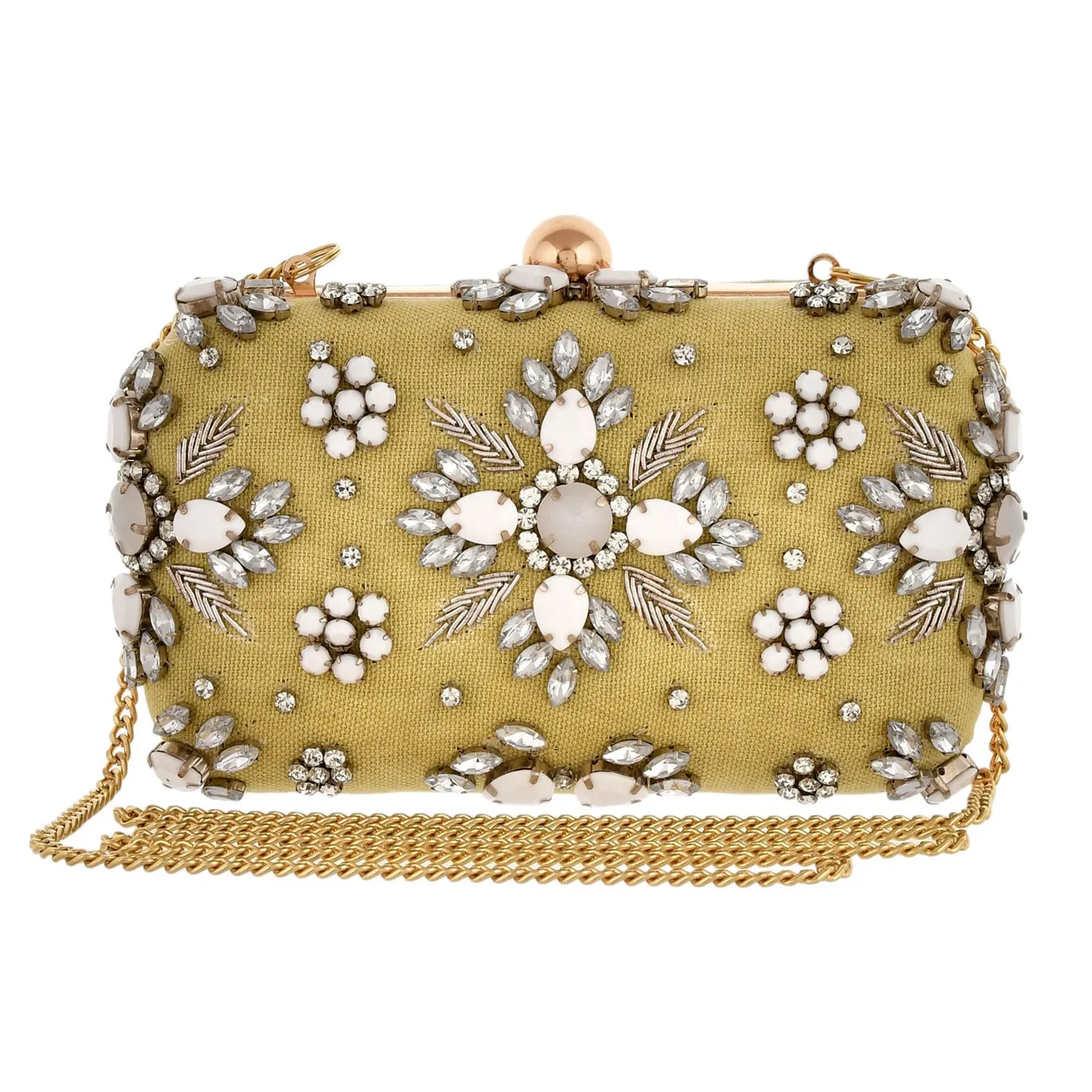 Trendy Bags Green Gems Studded Clutch