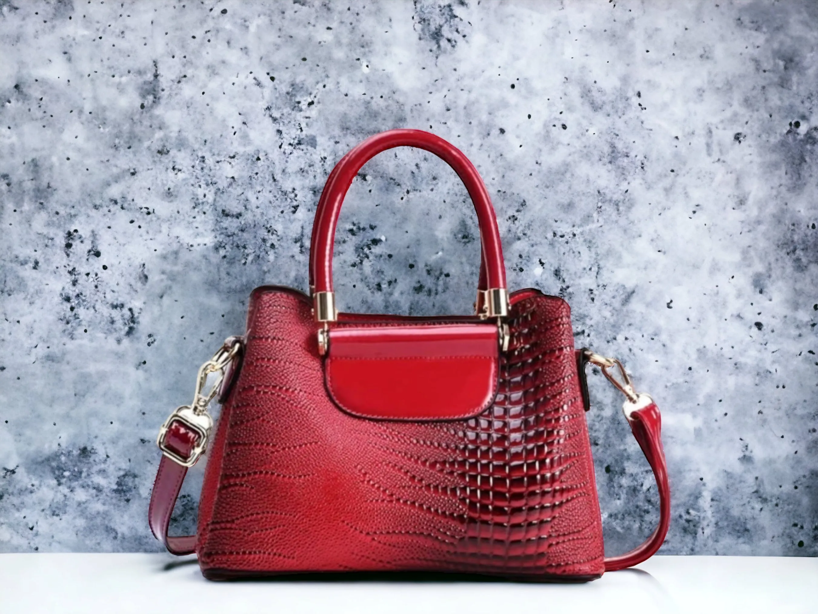 Trendy Faux Leather Handbag, Women's Crocodile Embossed Crossbody Bag Stylish Purse With Removable Strap