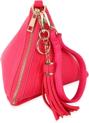 Triangle Vegan Leather Wristlet Clutch Purse Handbag - Pyramid Evening Cocktail Pouch Wallet Detachable Strap & Tassel Charm