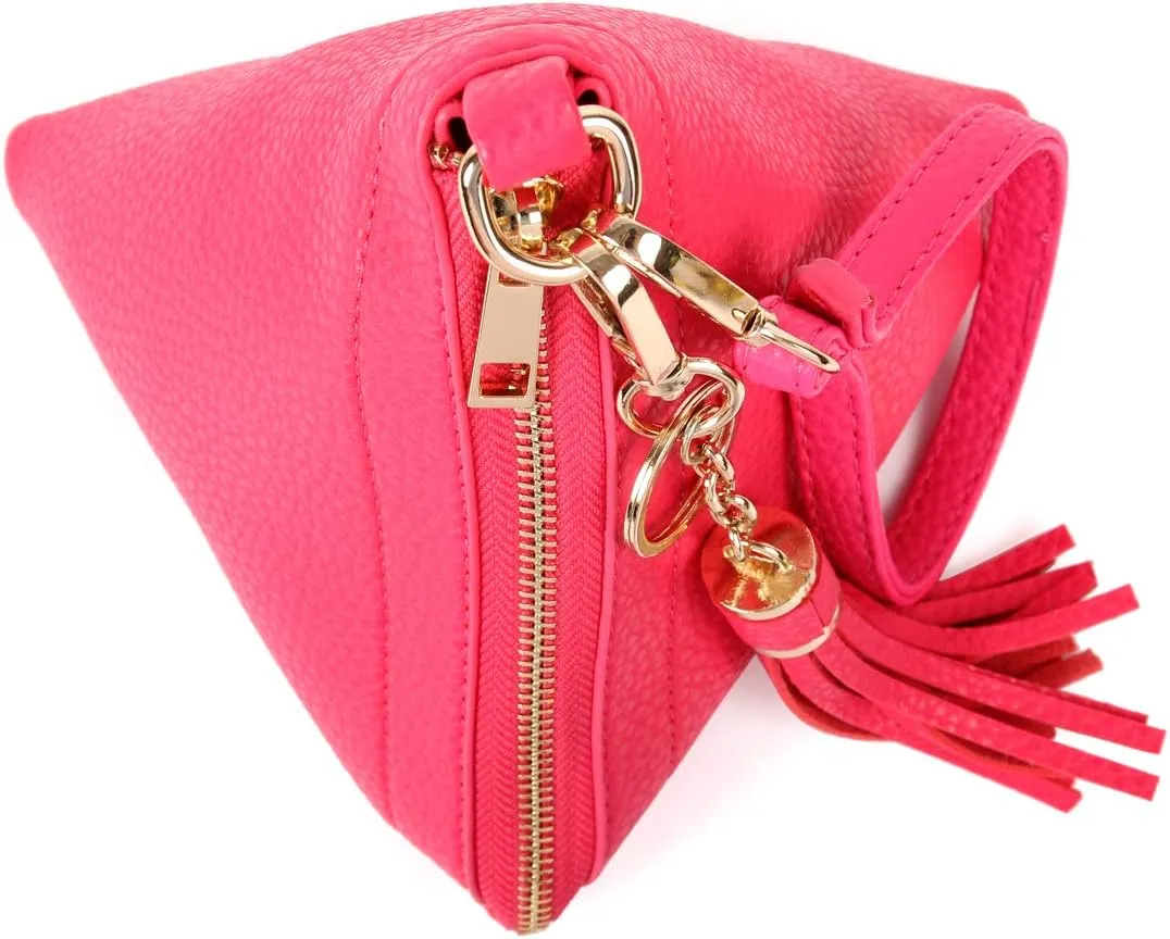 Triangle Vegan Leather Wristlet Clutch Purse Handbag - Pyramid Evening Cocktail Pouch Wallet Detachable Strap & Tassel Charm