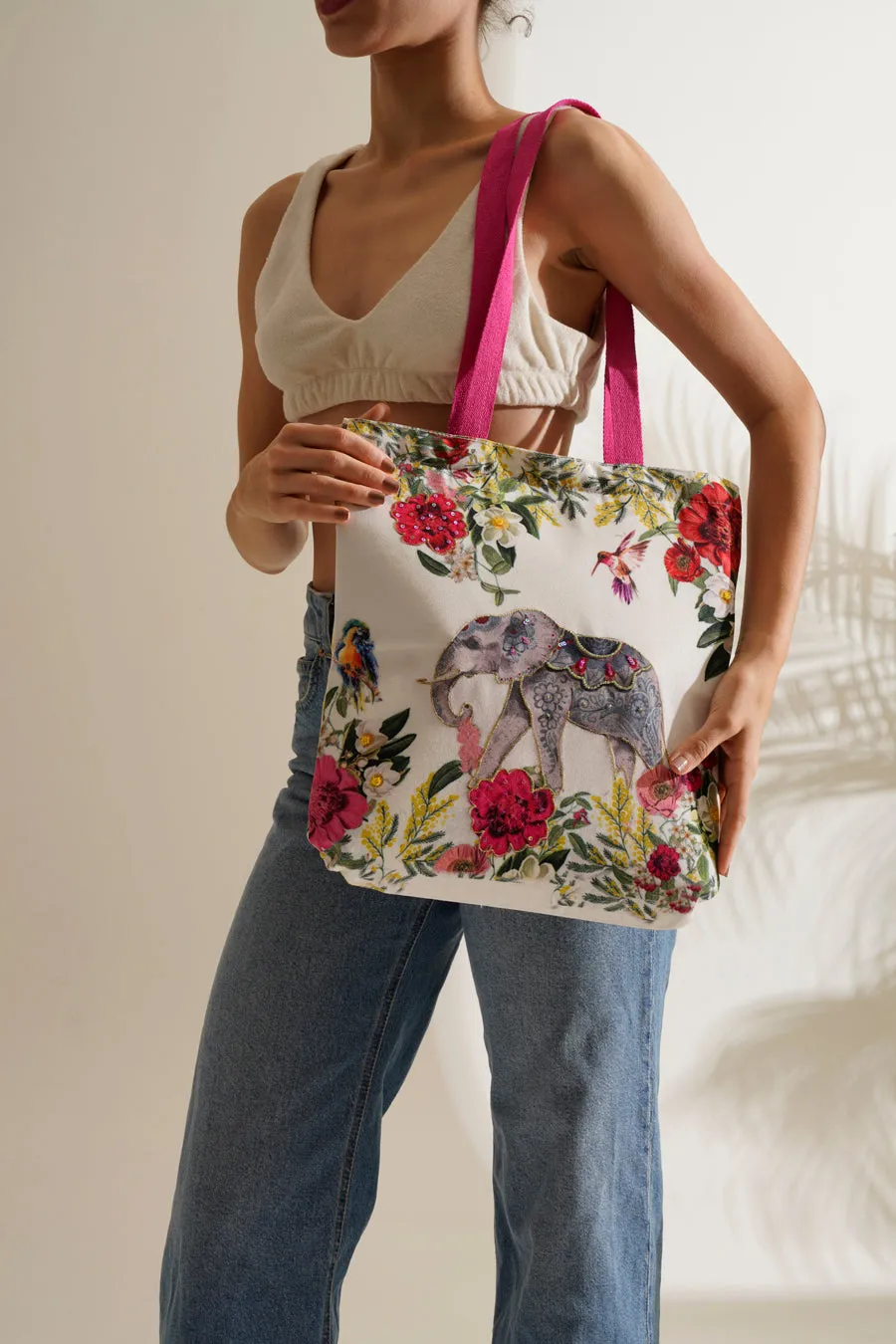TROPICAL ELEPHANT NIWAD HANDLE TOTEBAG