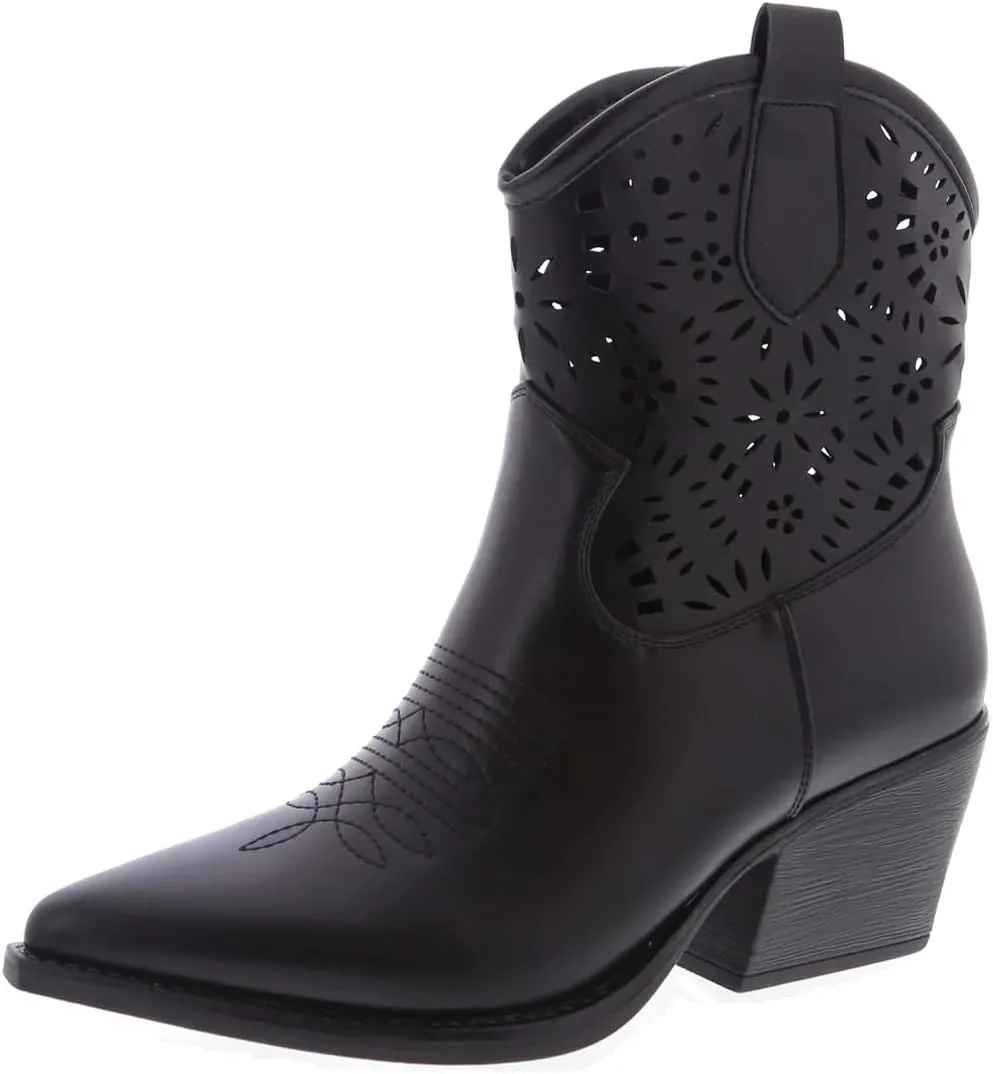 TruFox Women's Cowboy Cowgirl Ankle Booties Western Stylish Faux Leather Low Heel Boots