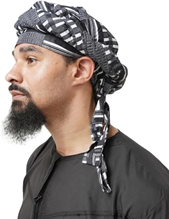 Turban Head Wraps for Men, Skull Cap, Halo Turban, Pre-Tied Tassels Men, Satin Lined Hat with Fringe Twisted Tail