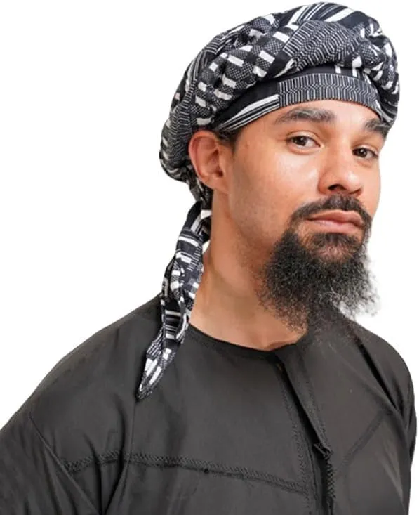 Turban Head Wraps for Men, Skull Cap, Halo Turban, Pre-Tied Tassels Men, Satin Lined Hat with Fringe Twisted Tail