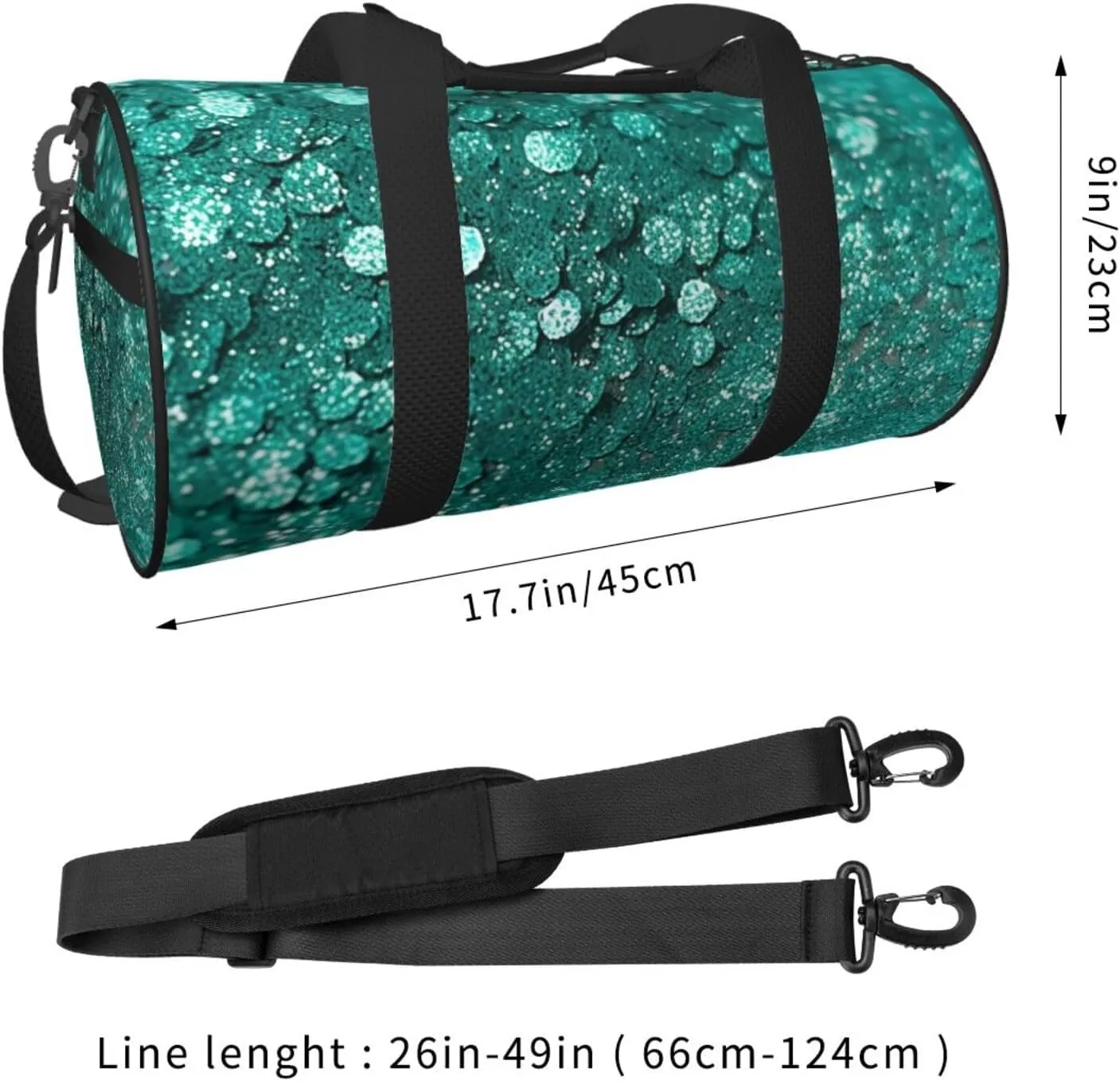 Turquoise Glitter Travel Duffle Bag for Men Women Sport Gym Bag Foldable Weekender Bag Carry on Overnight Bag for Travel Swimming Basketball