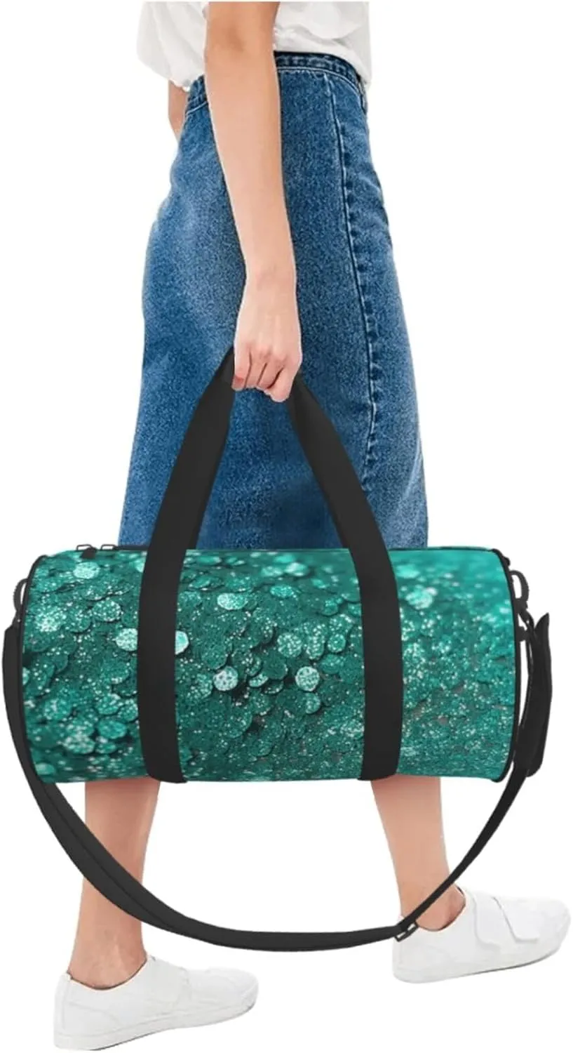 Turquoise Glitter Travel Duffle Bag for Men Women Sport Gym Bag Foldable Weekender Bag Carry on Overnight Bag for Travel Swimming Basketball