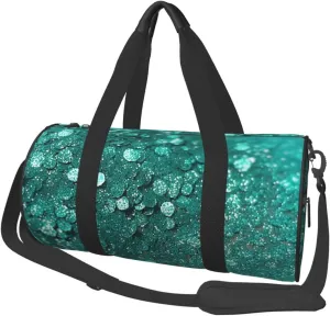 Turquoise Glitter Travel Duffle Bag for Men Women Sport Gym Bag Foldable Weekender Bag Carry on Overnight Bag for Travel Swimming Basketball
