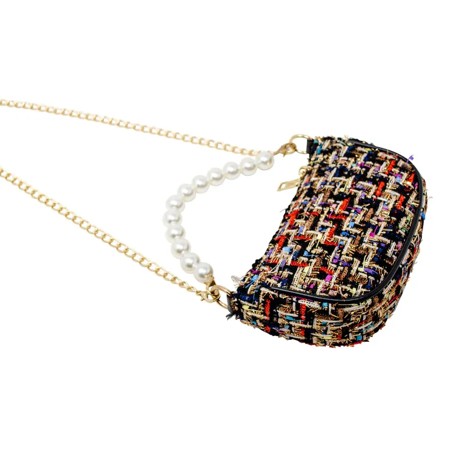 Tweed Pearl Clutch Bag