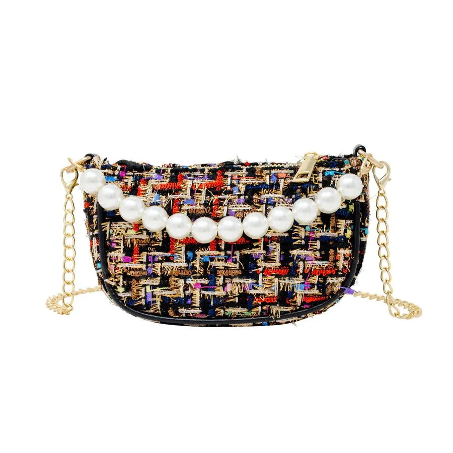 Tweed Pearl Clutch Bag