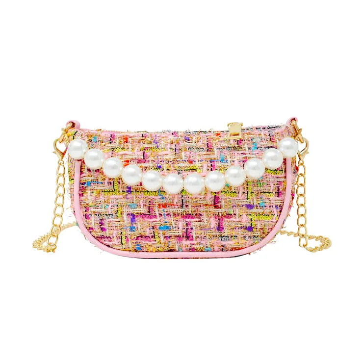 Tweed Pearl Clutch Bag