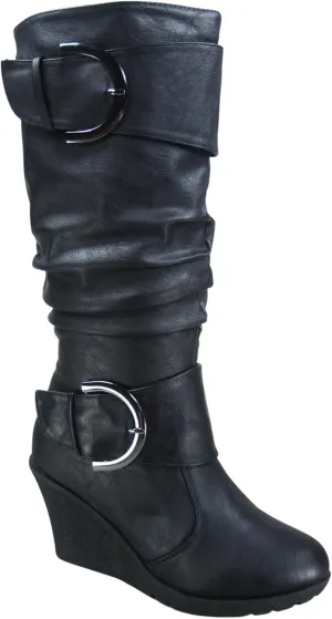 TZ Rose-65 Women's Fashion Round Toe Wedge Mid Calf Knee High Boot Shoes