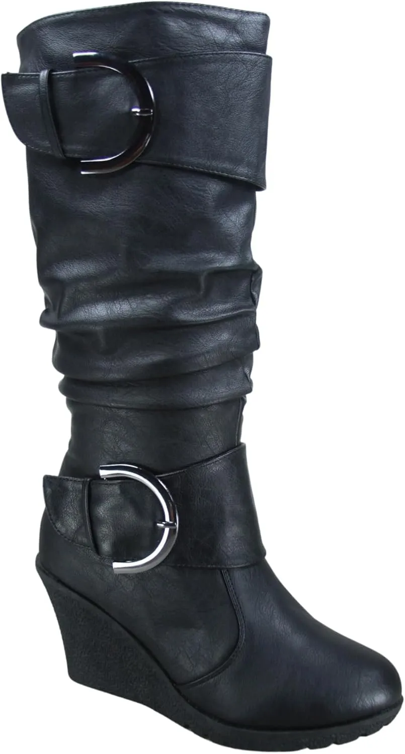 TZ Rose-65 Women's Fashion Round Toe Wedge Mid Calf Knee High Boot Shoes