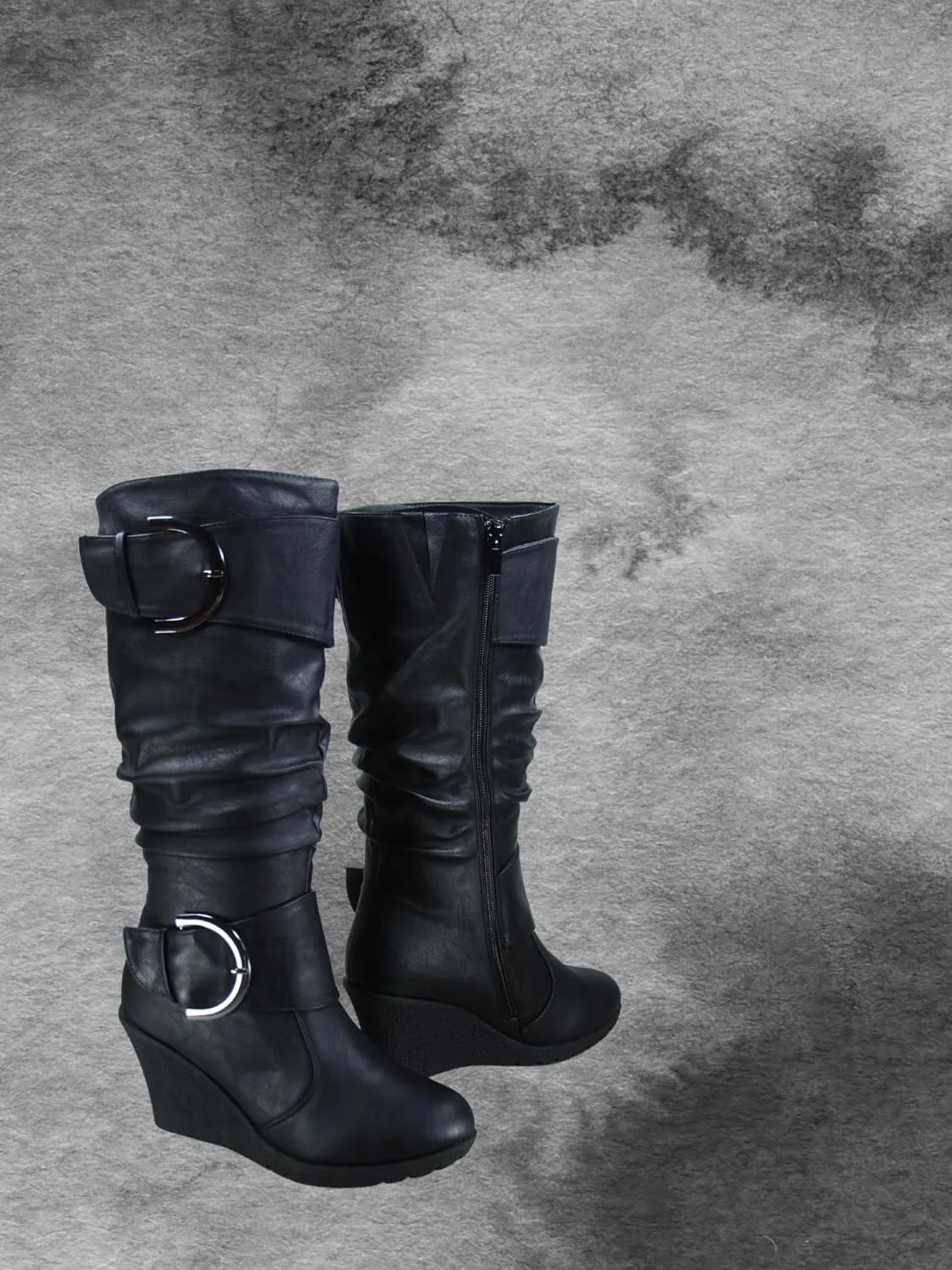 TZ Rose-65 Women's Fashion Round Toe Wedge Mid Calf Knee High Boot Shoes