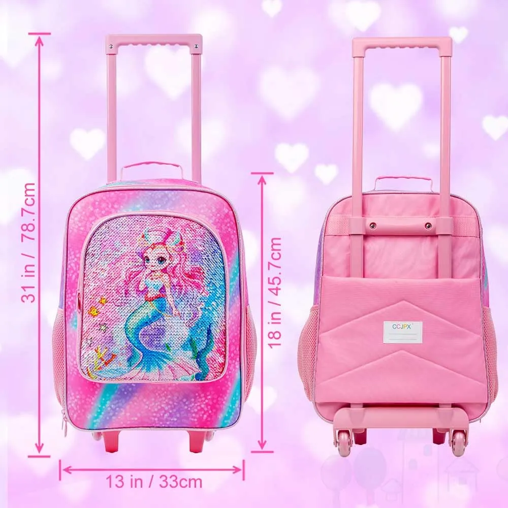 UFNDC Girls Mermaid Luggage, Rolling Suitcase with Wheels, Travel Carry on for Children Toddler Elementary