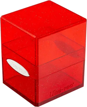 Ultra Pro - Satin Cube 100  Standard Size Card Deck Box (Red Glitter) - Protect Your Gaming Cards, Sports Cards or Collectible Cards In Stylish Glitter Deck Box