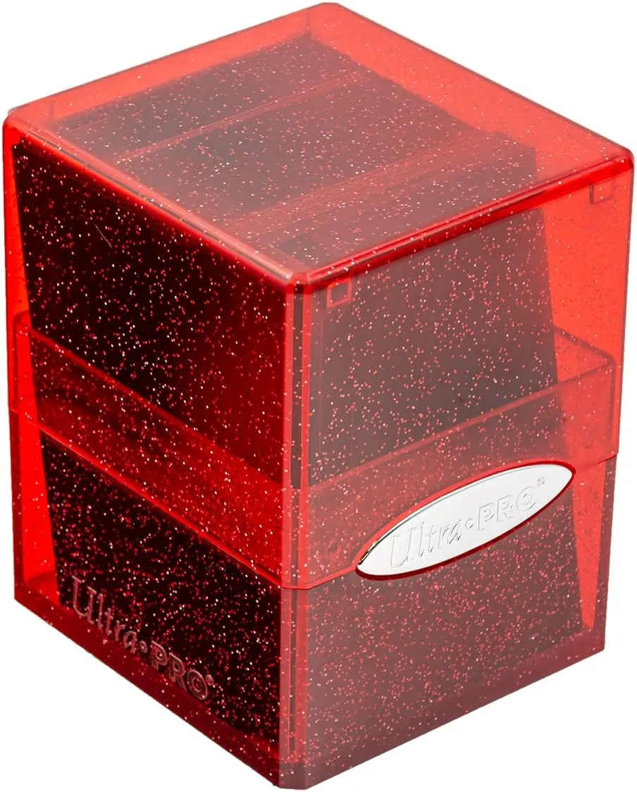 Ultra Pro - Satin Cube 100  Standard Size Card Deck Box (Red Glitter) - Protect Your Gaming Cards, Sports Cards or Collectible Cards In Stylish Glitter Deck Box