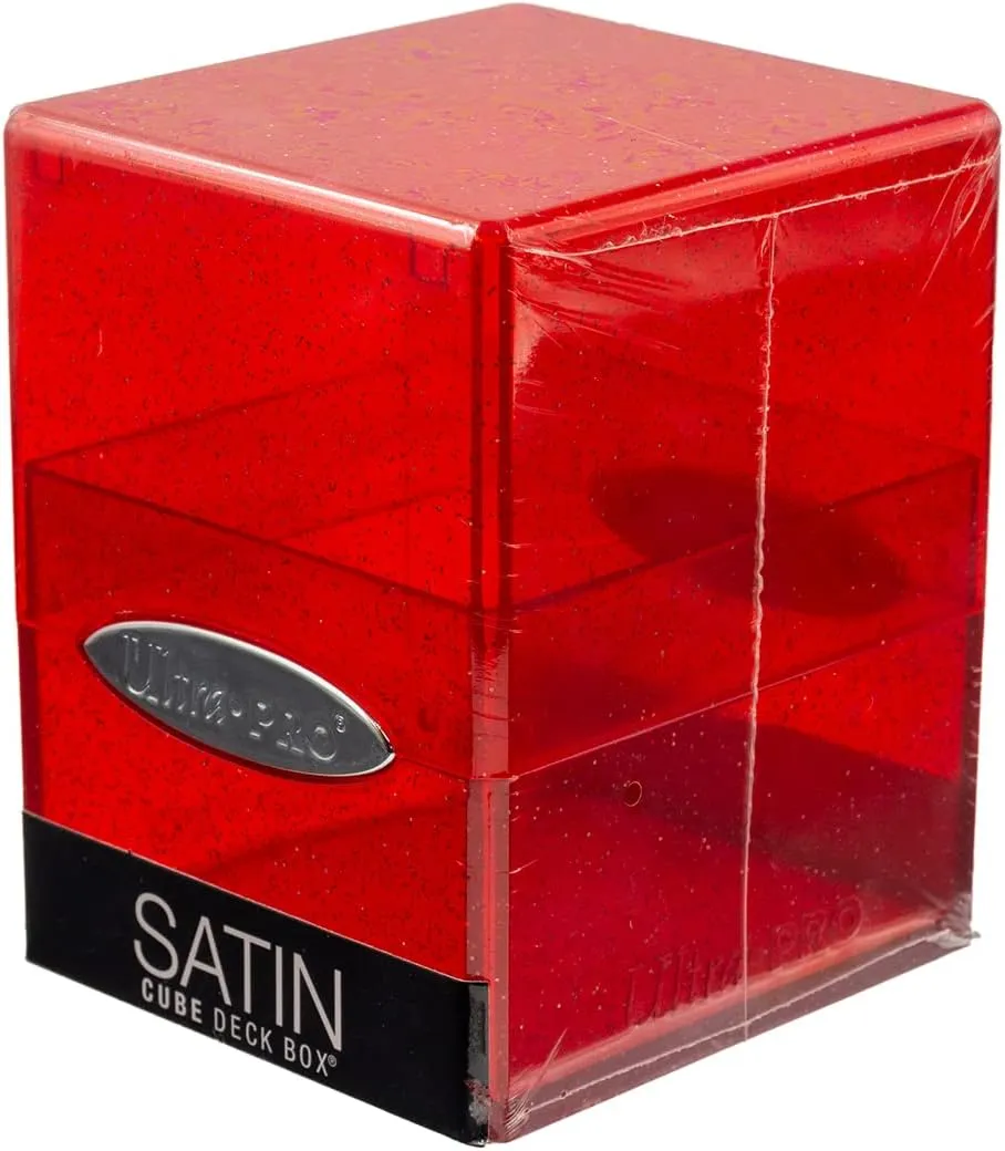 Ultra Pro - Satin Cube 100  Standard Size Card Deck Box (Red Glitter) - Protect Your Gaming Cards, Sports Cards or Collectible Cards In Stylish Glitter Deck Box