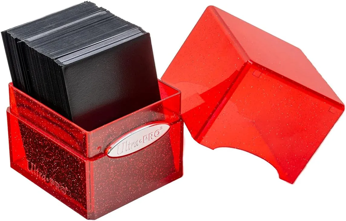 Ultra Pro - Satin Cube 100  Standard Size Card Deck Box (Red Glitter) - Protect Your Gaming Cards, Sports Cards or Collectible Cards In Stylish Glitter Deck Box