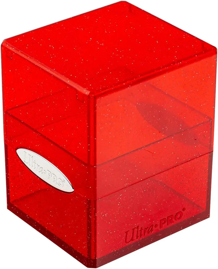 Ultra Pro - Satin Cube 100  Standard Size Card Deck Box (Red Glitter) - Protect Your Gaming Cards, Sports Cards or Collectible Cards In Stylish Glitter Deck Box