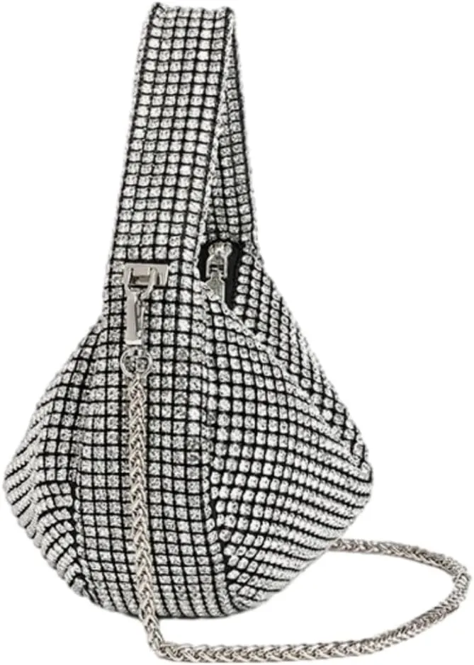 UMREN Bling Full Glitter Knotted Handbag for Women Crystal Rhinestone Hobo Dumpling Bag Diamond Evening Clutch Crossbody Bag