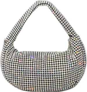 UMREN Bling Full Glitter Knotted Handbag for Women Crystal Rhinestone Hobo Dumpling Bag Diamond Evening Clutch Crossbody Bag