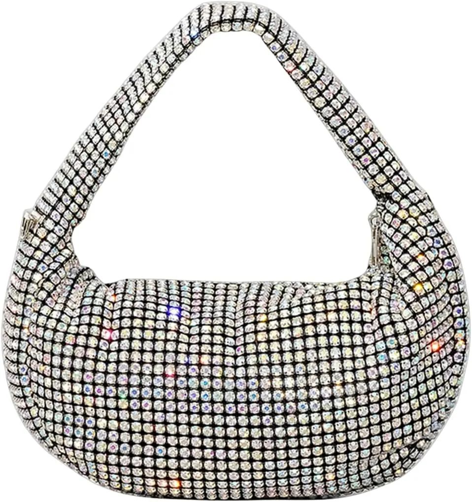 UMREN Bling Full Glitter Knotted Handbag for Women Crystal Rhinestone Hobo Dumpling Bag Diamond Evening Clutch Crossbody Bag