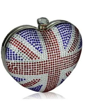 Union Jack Love Heart Crystal Clutch Bag