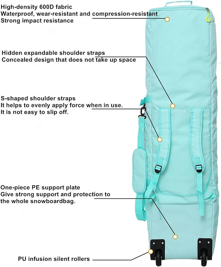 UNISTRENGH Wheeled Snowboard Bags for Air Travel, Waterproof Separate Compartment Skiing Backpack with Colorful sequins, wheels - for Snow Snowboarding-135CM