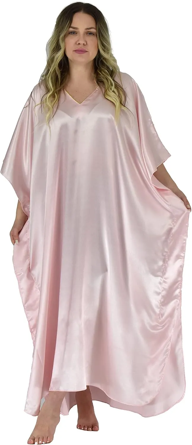 Up2date Fashion Satin Caftans in 5 Solid Colors, One Size Plus, Style#Caf23