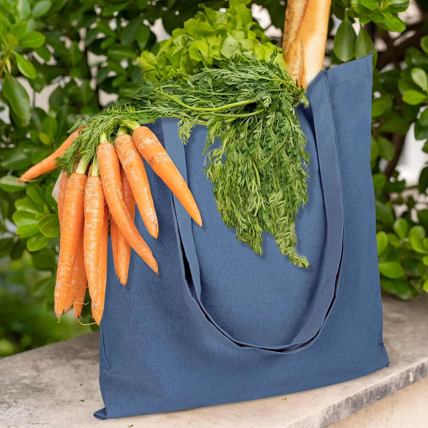 Urban Villa 6 Pack Reusable Grocery Bags 15’’x16’’ with 27’’ long Handle Blue Color 100% Cotton Tote Bags Medium Weight Grocery Shopping Cloth Bags Great Choice for Promotion Gift DIY Advertising