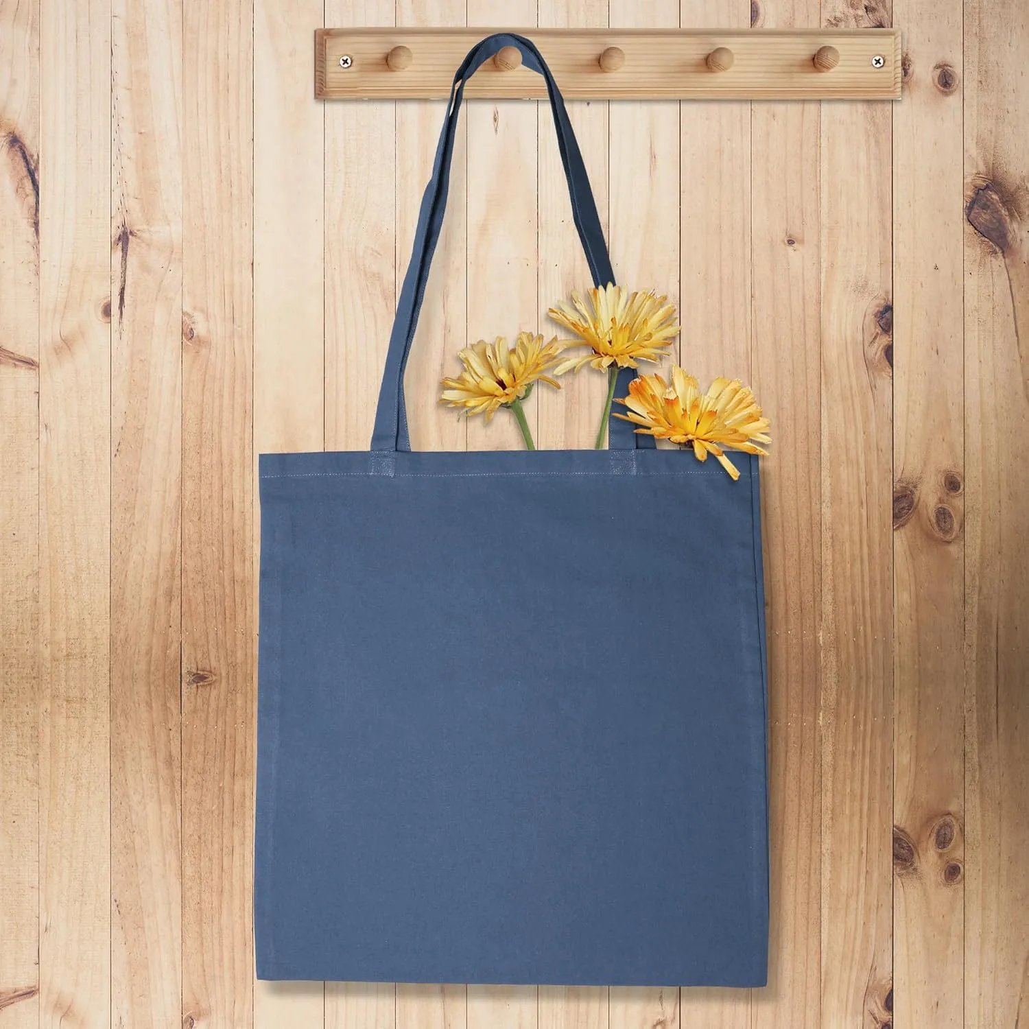 Urban Villa 6 Pack Reusable Grocery Bags 15’’x16’’ with 27’’ long Handle Blue Color 100% Cotton Tote Bags Medium Weight Grocery Shopping Cloth Bags Great Choice for Promotion Gift DIY Advertising