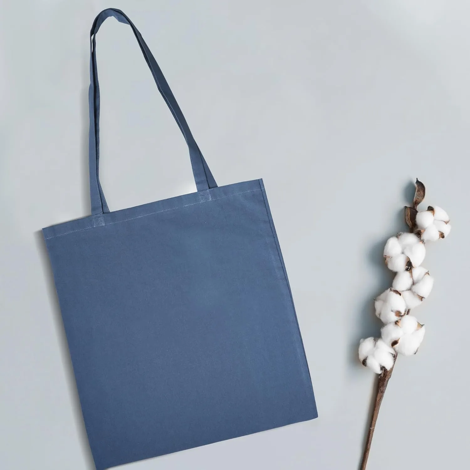 Urban Villa 6 Pack Reusable Grocery Bags 15’’x16’’ with 27’’ long Handle Blue Color 100% Cotton Tote Bags Medium Weight Grocery Shopping Cloth Bags Great Choice for Promotion Gift DIY Advertising